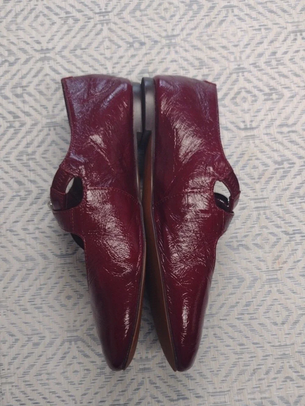 Women's Burgundy Mary Jane Flats with Decorative Buckle